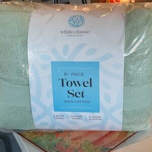 White Classic Luxury Green Bath Towel- Hotel Soft Cotton 2/Bath 2/Hand 4/Wash